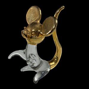 Vintage Prestige American Corp Crystal Glass Gold plated 3” Mouse Figurine